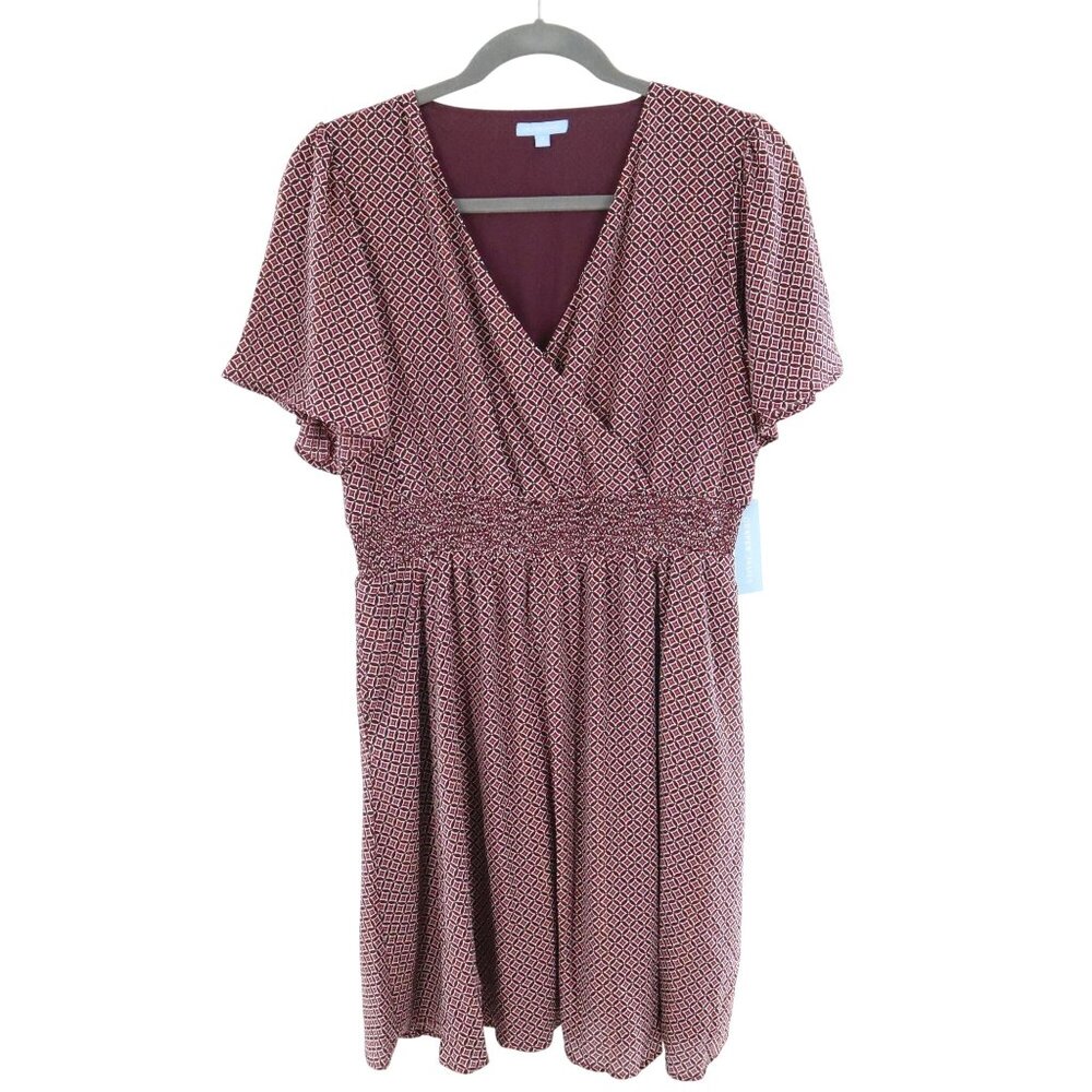 Draper James Maroon Geo Print Midi Dress